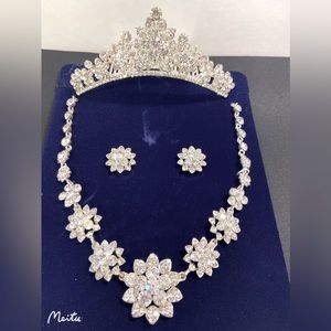 3pcs/set Baroque Crystal Crown Tiara Bridal Jewelry Sets